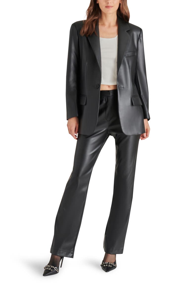 Imaan Faux Leather Blazer, Alternate, color, BLACK