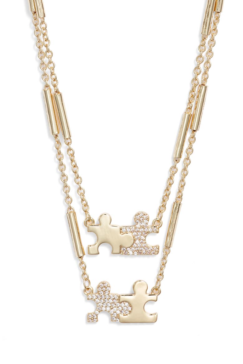 Gift Boxed Set of 2 Demi Fine Mommy & Me Crystal Puzzle Pendant Necklaces, Alternate, color, CLEAR- GOLD