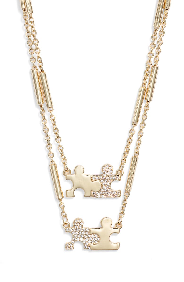 Chelsea28 Set of 2 Demi Fine Mommy & Me Crystal Puzzle Pendant Necklaces, Alternate, color, Clear- Gold