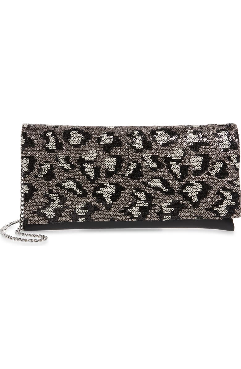 Nordstrom Leopard Sequin & Faux Leather Clutch, Main, color,