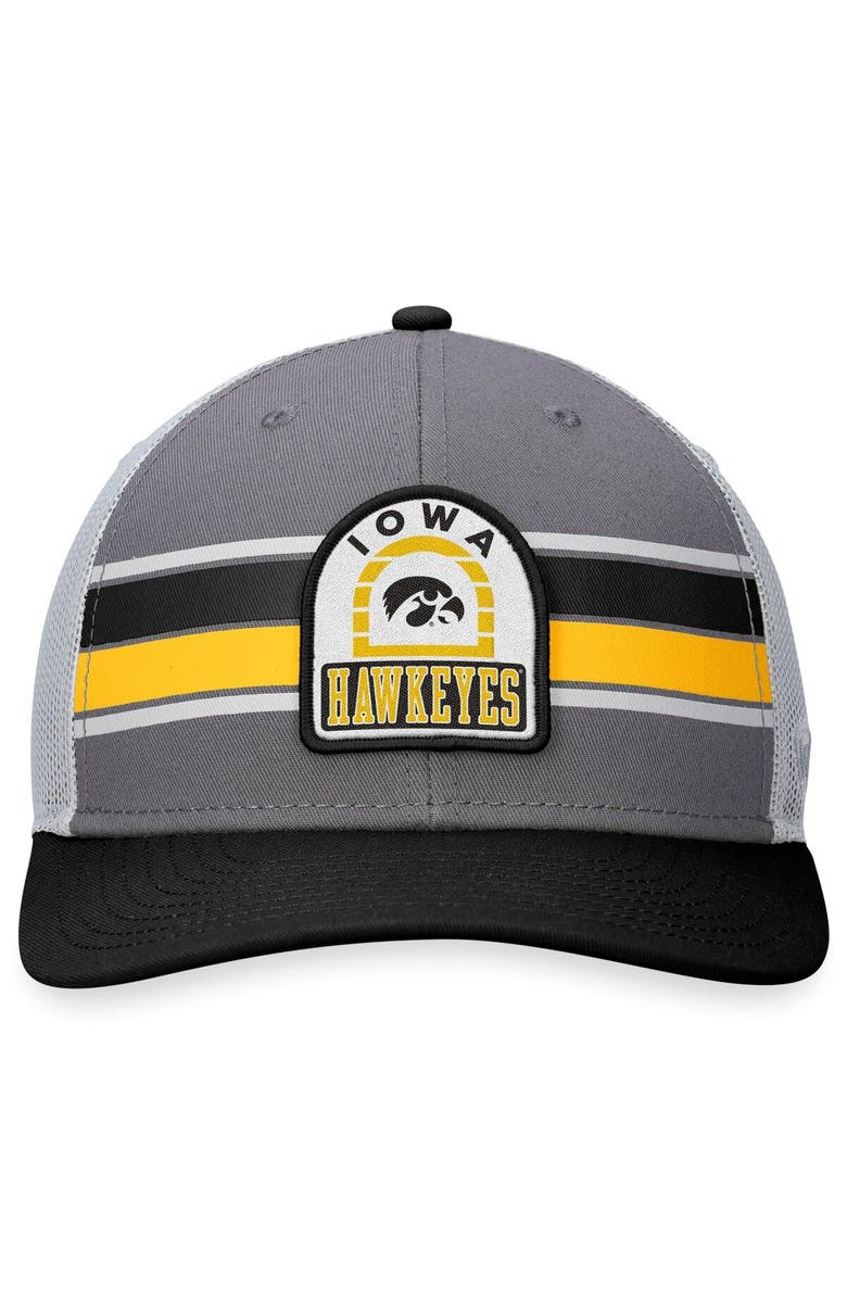 TOP OF THE WORLD Men's Top of the World Gray/Black Iowa Hawkeyes Aurora Trucker Adjustable Hat, Alternate, color, 