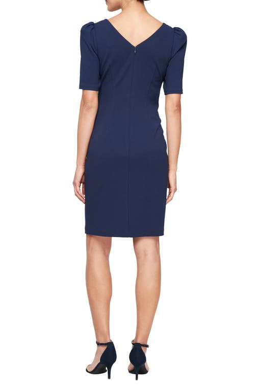 Alex Evenings Crystal Detail Stretch Crepe Cocktail Sheath Dress In Navy