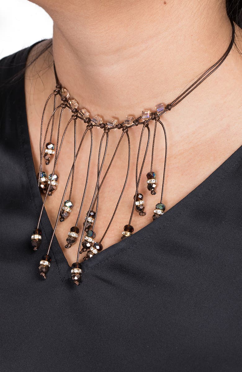 SAACHI Crystal Beaded Fringe Bib Necklace, Alternate, color, Brown