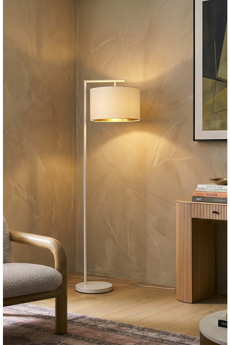 Montage Modern 60" LED Smart Home Compatible Floor Lamp with Cream Pleated Shade and Gold Interior, Bulb Included, Alternate, color, Cream with Gold Interior