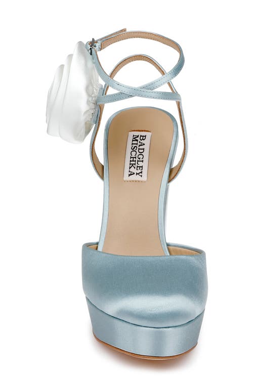 Shop Badgley Mischka Collection Janessa Ankle Strap Platform Pump In Mist Blue Satin