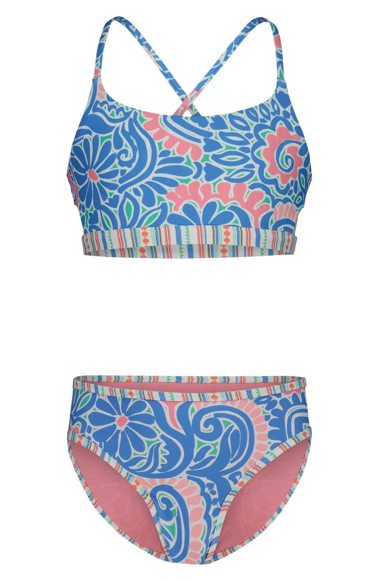 Roxy Kids' Cascais Reversible Two-Piece Swimsuit, Main, color, Silver Lake Blue