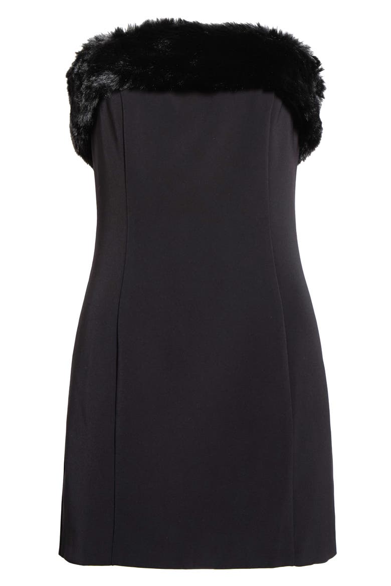 Amya Strapless Faux Fur Minidress, Alternate, color, BLACK