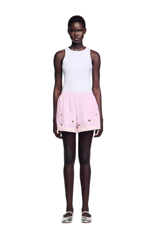 Sandro Rhinestone Striped Shorts In Pink