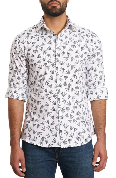 Trim Fit Leaf Print Button-Up Shirt