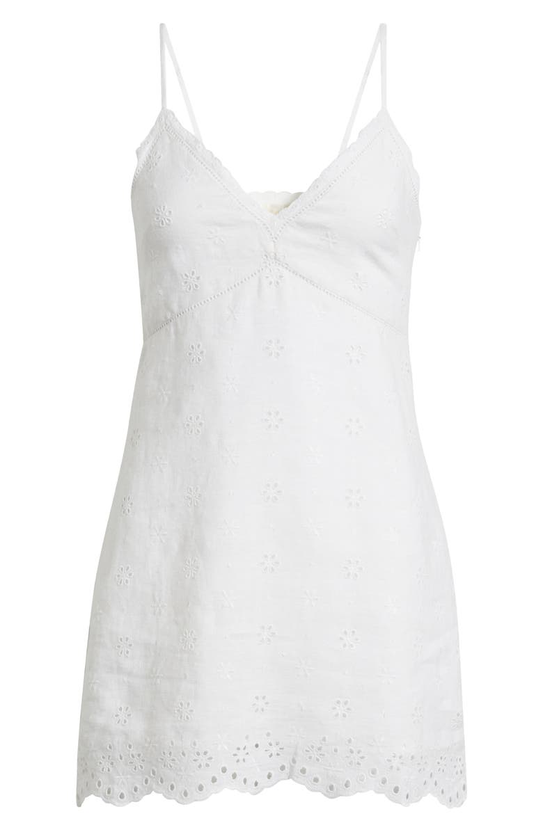 LoveShackFancy Becklyn Eyelet Sleeveless Linen Minidress, Main, color, Optic White