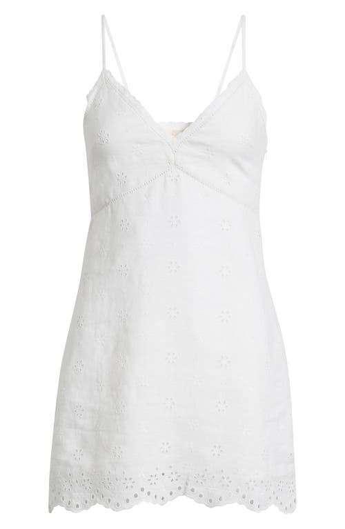 LoveShackFancy Becklyn Eyelet Sleeveless Linen Minidress in Optic White at Nordstrom, Size 6