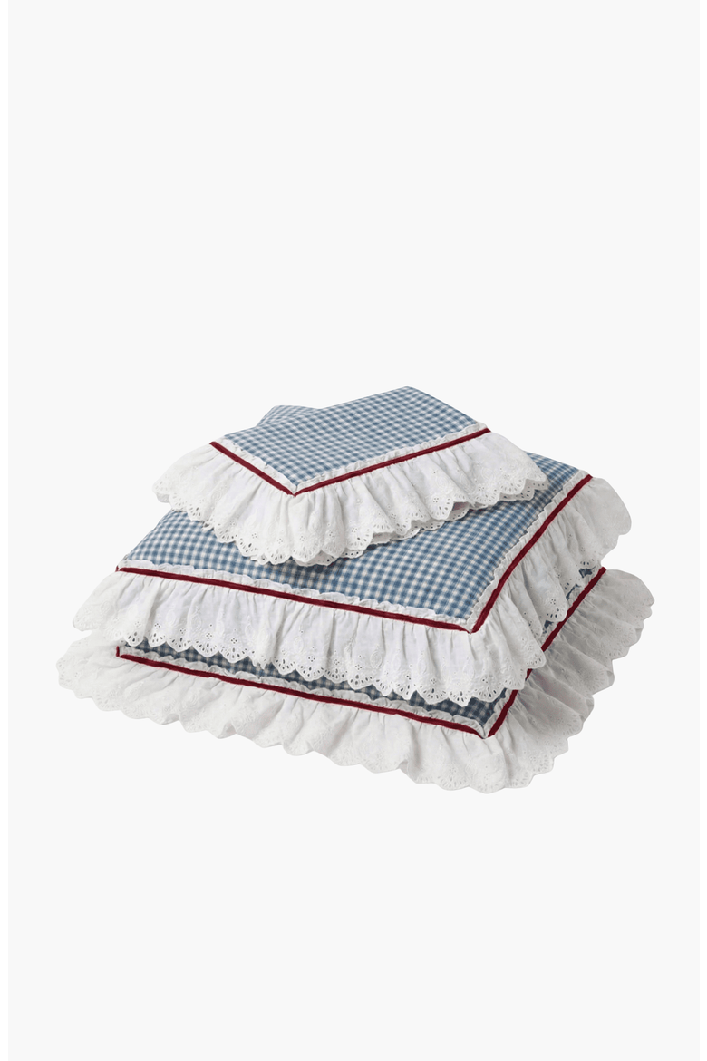 Gingham Floral Ruffle Bedding Set, Main, color, Blue