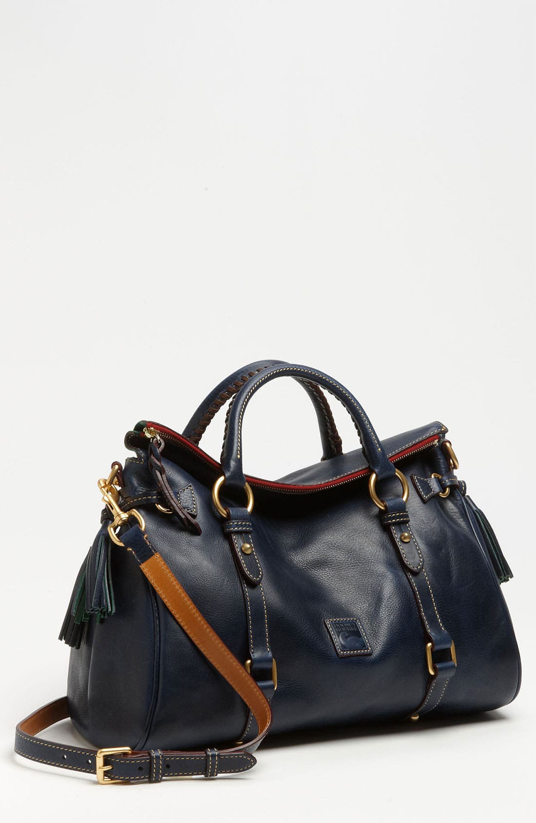 'Florentine Collection' Vachetta Leather Satchel, Main, color, NAVY