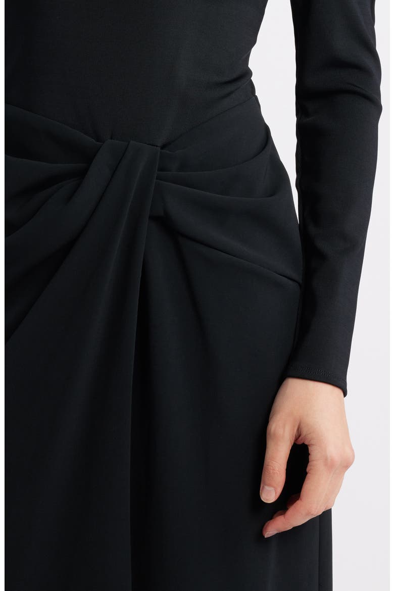 Off the Shoulder Long Sleeve Rib & Crepe Gown, Alternate, color, BLACK