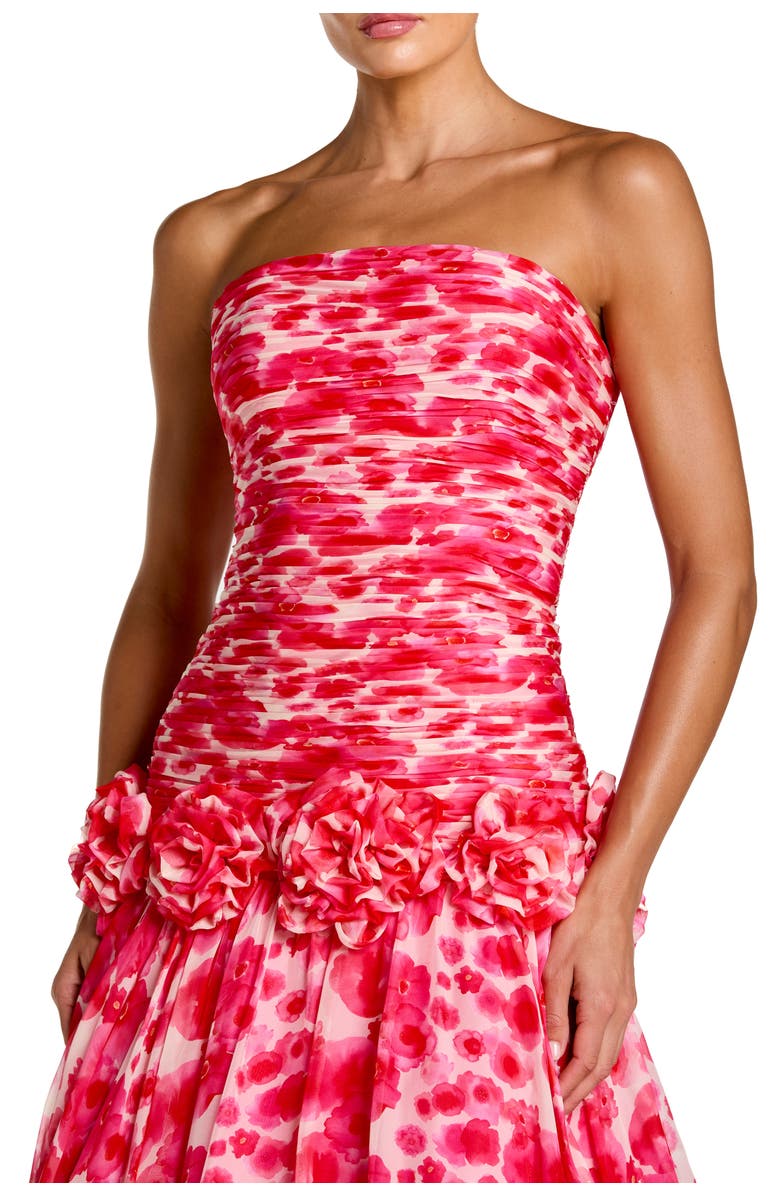 Mac Duggal Printed Chiffon Strapless Drop Waist Ballgown, Alternate, color, Grapefruit Multi