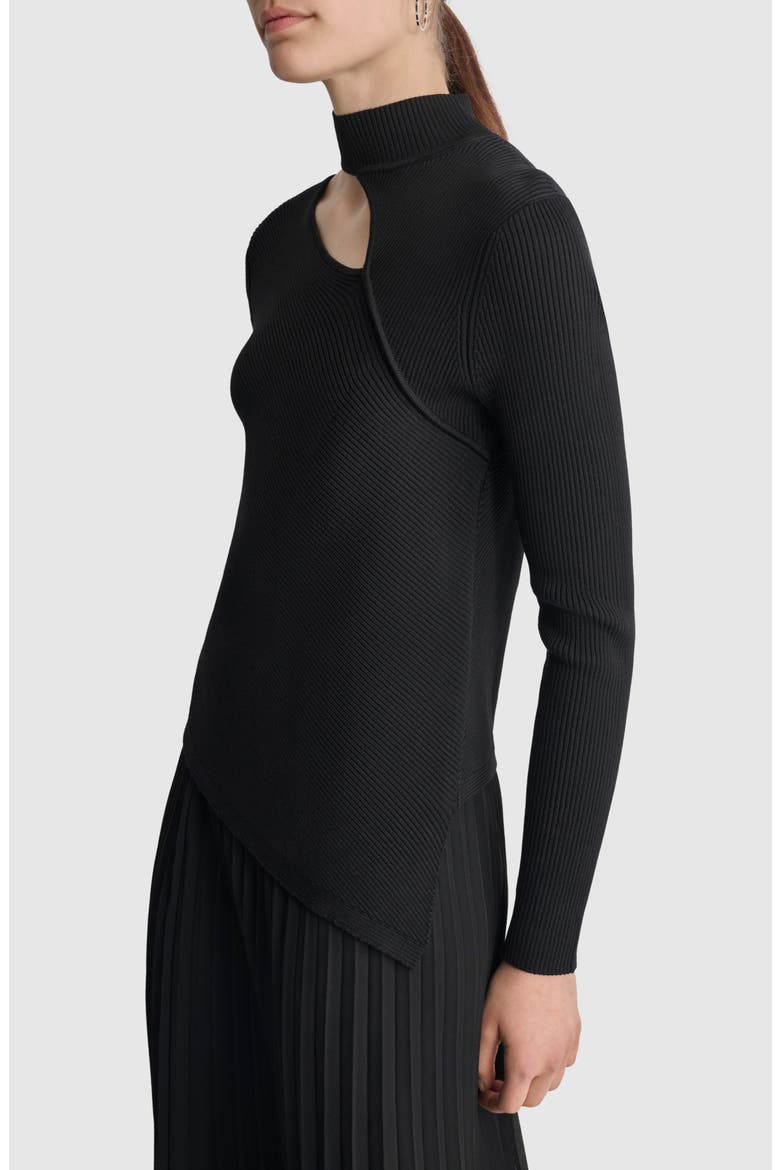 Cutout Detail Rib Sweater, Alternate, color, BLACK