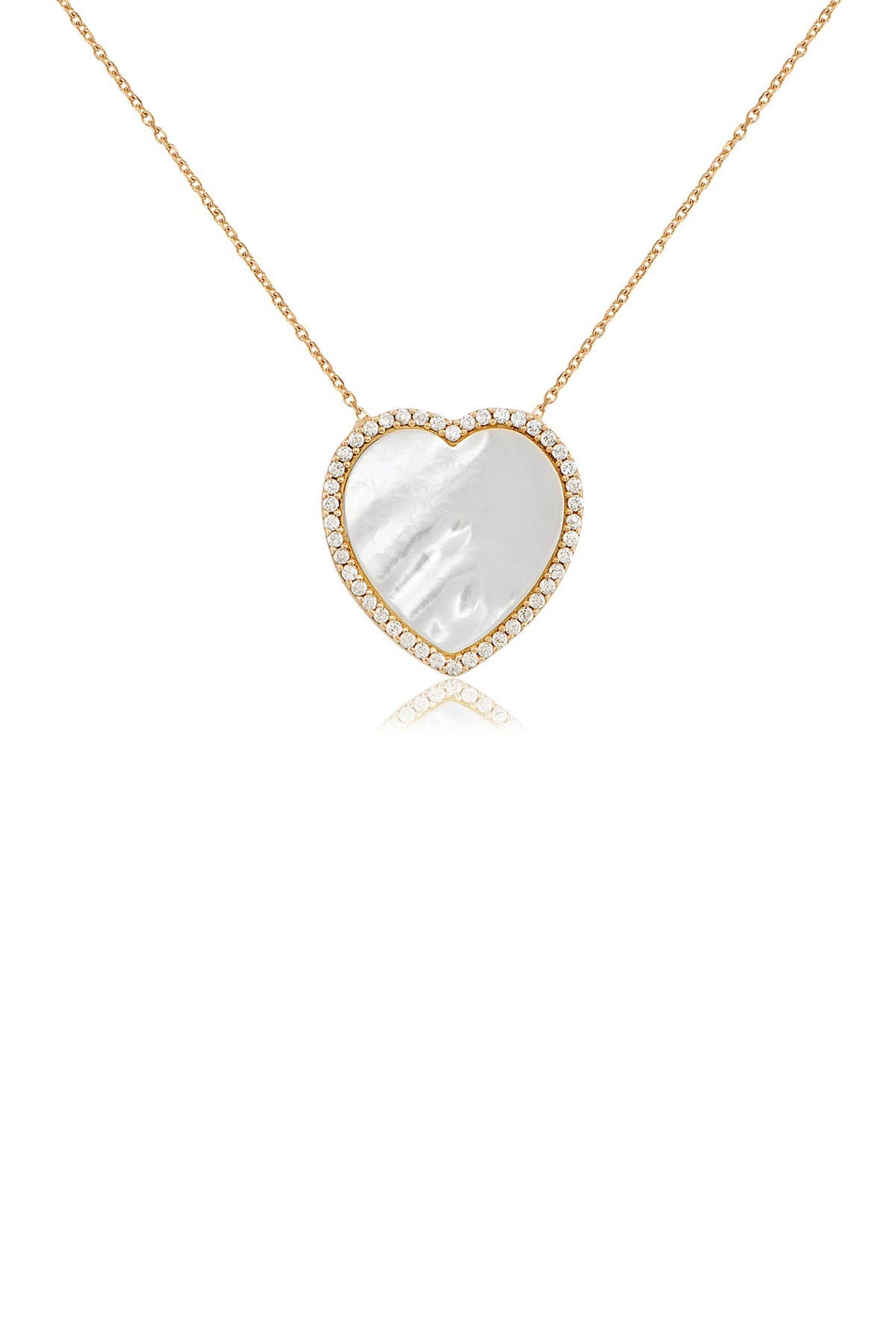 GABI RIELLE 14K Yellow Gold Vermeil Pave CZ Mother of Pearl Heart Pendant Necklace