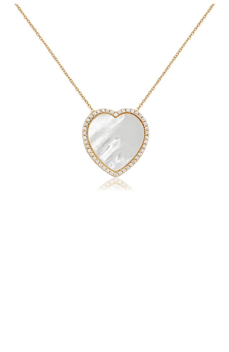 GABI RIELLE 14K Yellow Gold Vermeil Pave CZ Mother of Pearl Heart Pendant Necklace, Main, color, Gold