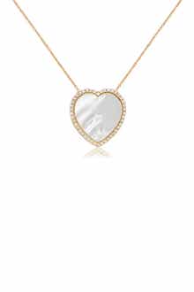GABI RIELLE 14K Yellow Gold Vermeil Pave CZ Mother of Pearl Heart Pendant Necklace