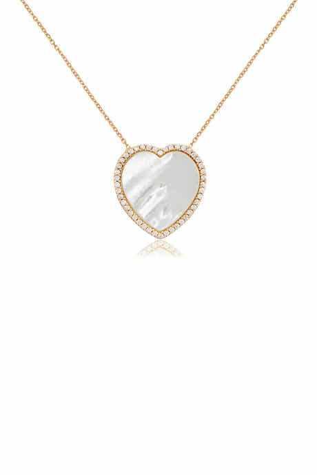 GABI RIELLE 14K Yellow Gold Vermeil Pave CZ Mother of Pearl Heart Pendant Necklace
