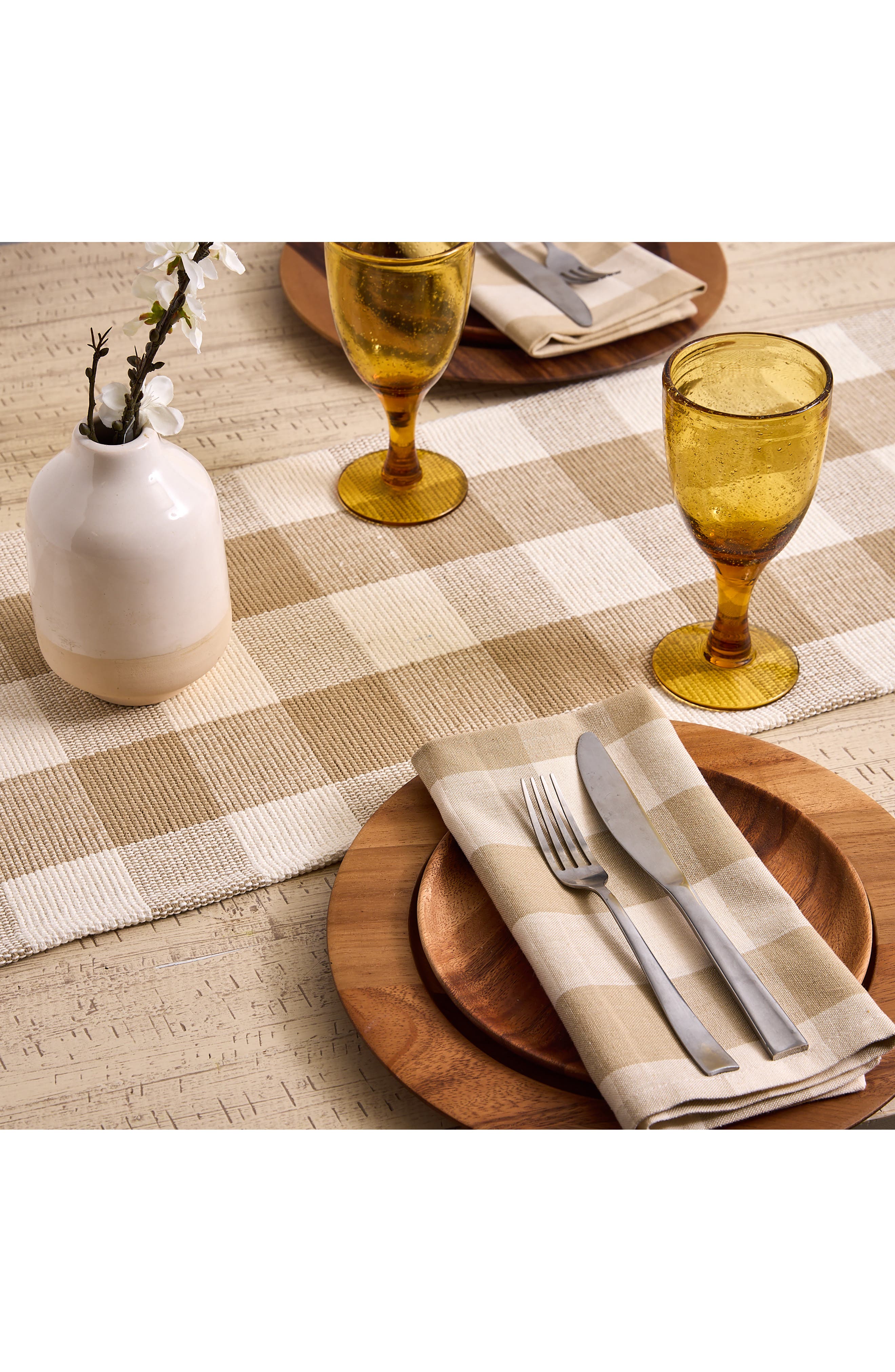 Design Imports Checkered Fringe Cotton Table Runner | Nordstromrack