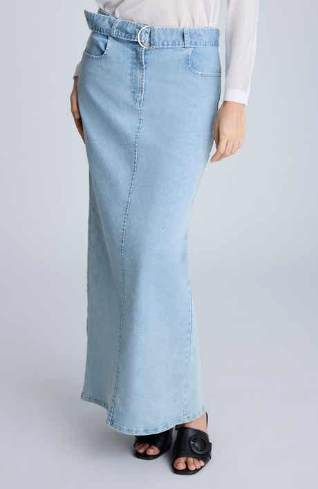 Kenneth Cole Belted Denim Maxi Skirt