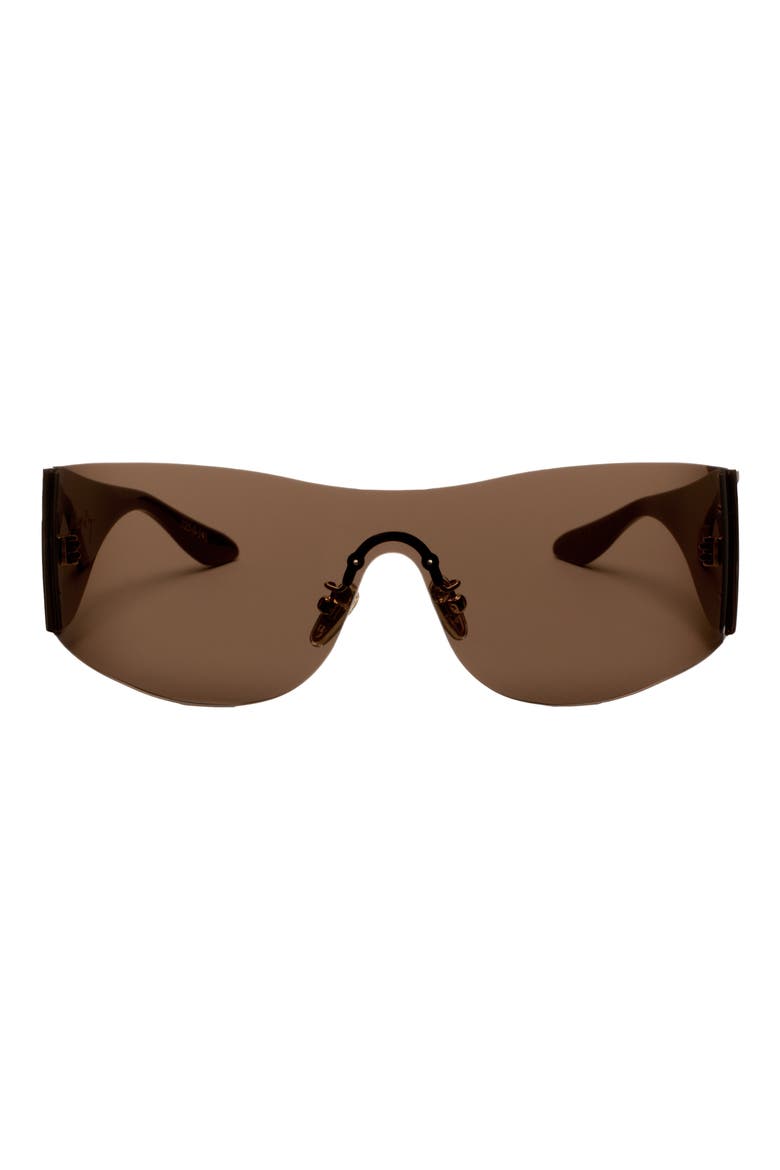 Wrap It Up 141mm Rimless Shield Sunglasses, Main, color, WRAP IT UP CHOCOLATE / BROWN