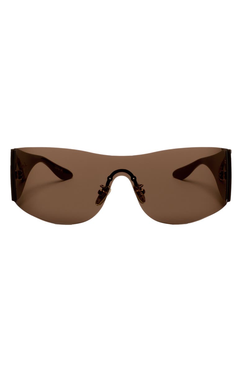 DEZI Wrap It Up 141mm Rimless Shield Sunglasses, Main, color, Wrap It Up Chocolate / Brown