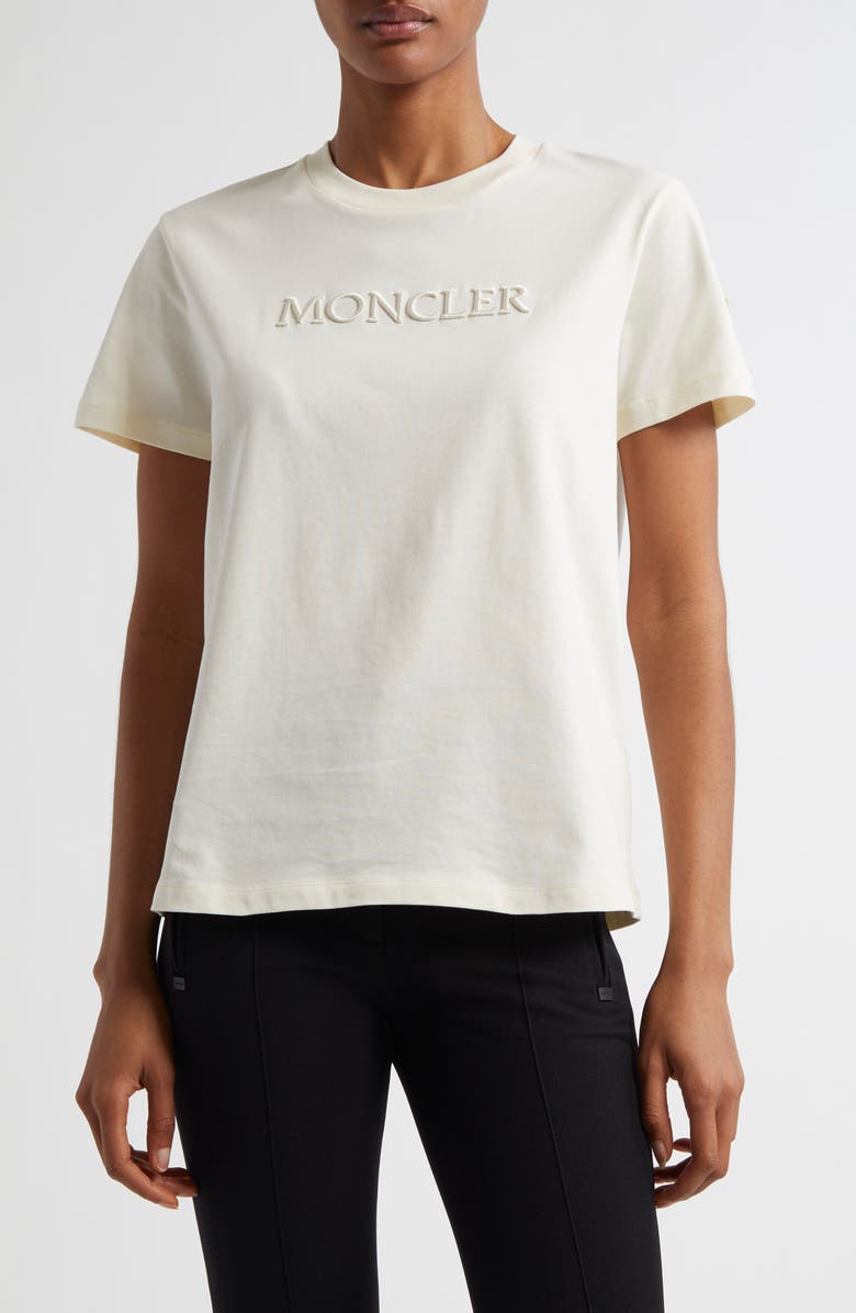 Moncler Logo Embroidered Cotton T-Shirt, Main, color, White Onyx