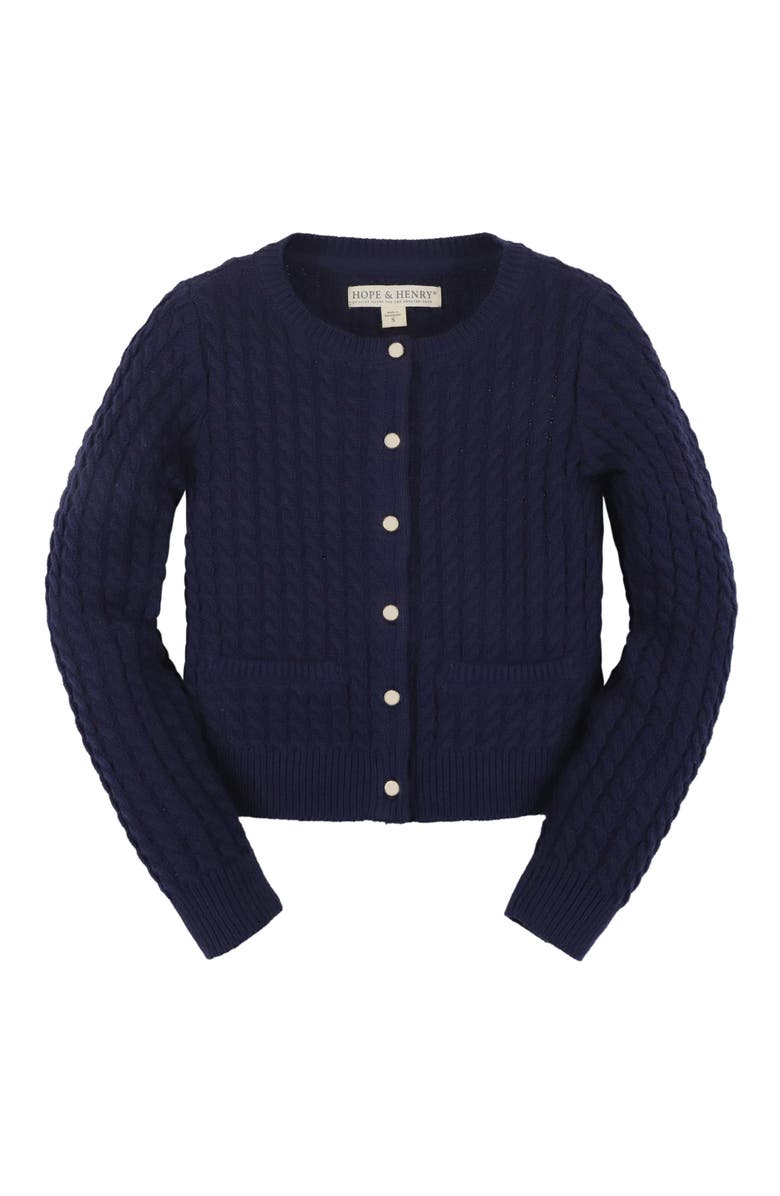 Hope & Henry Organic Long Sleeve Classic Cable Cardigan Sweater, Alternate, color, Navy Cable