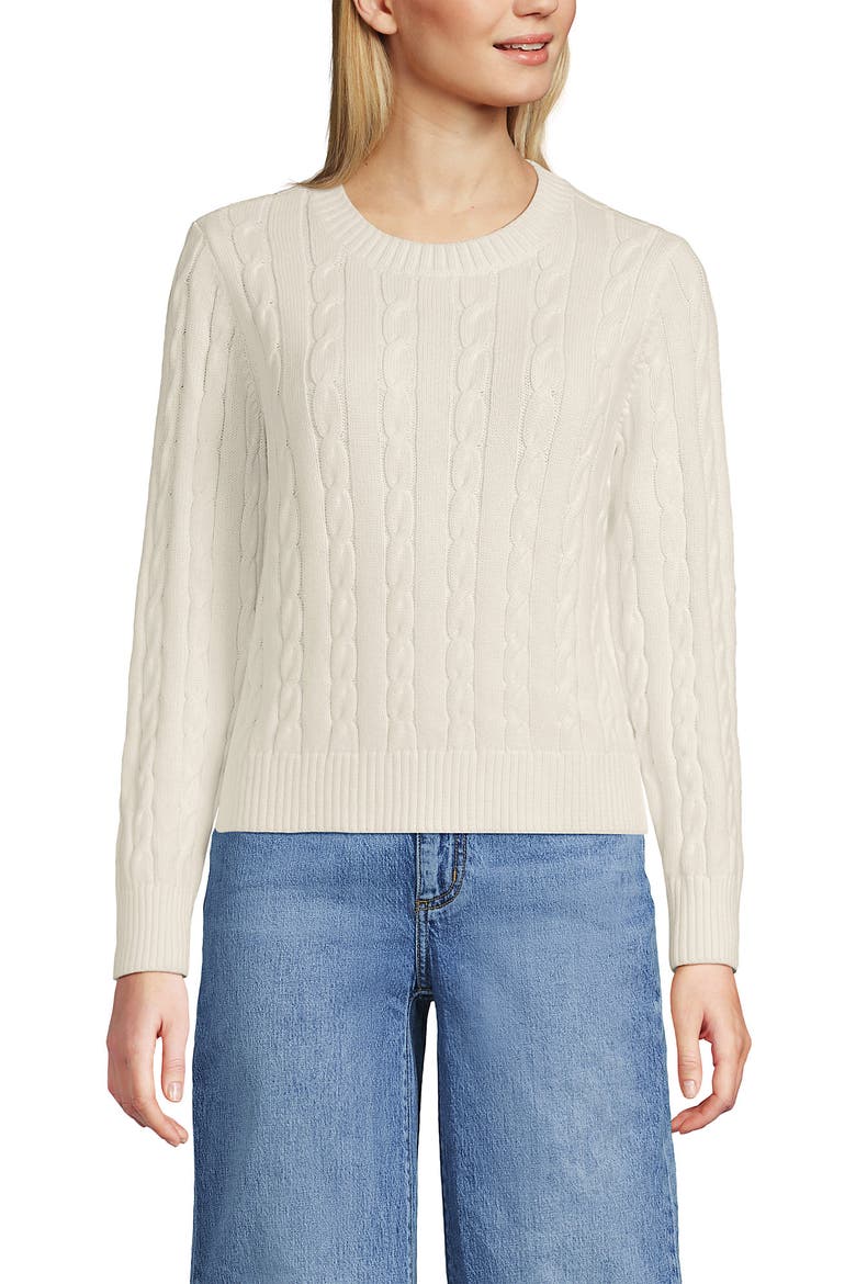 Lands' End Cotton Cable Drifter Crewneck Sweater (Women) | Nordstrom