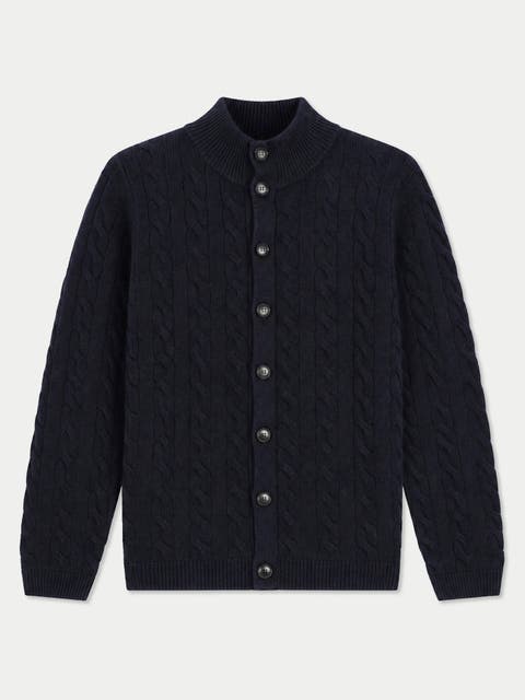 Cashmere Cable-knit High-neck Cardigan