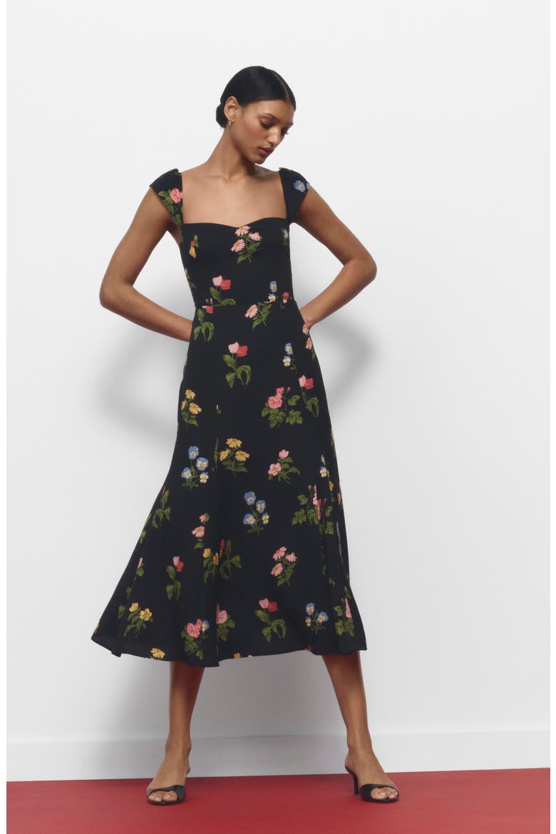 Bryson Floral Midi Dress, Alternate, color, NIGHT BLOOM