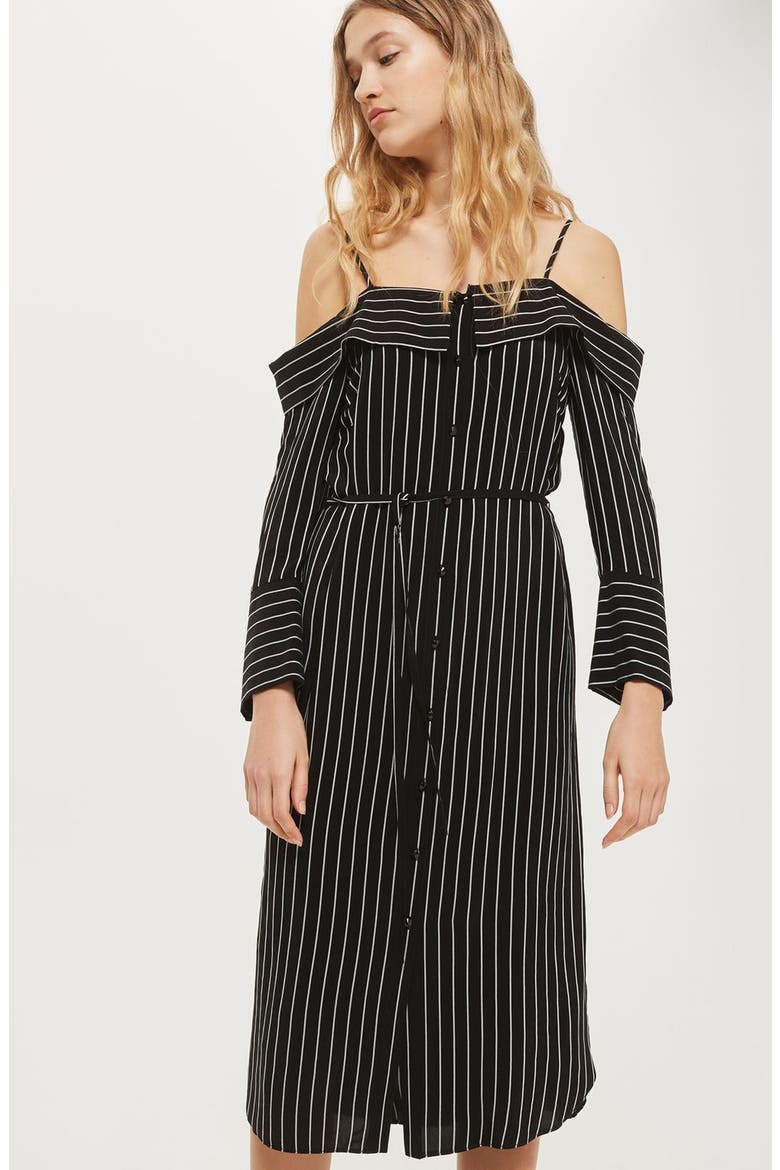 Pinstripe Midi Shirtdress, Alternate, color, BLACK MULTI