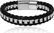 Lucky Brand Men's Woven & Stainless Link Bracelet, Black, Magnetic Clasp - 8.5''