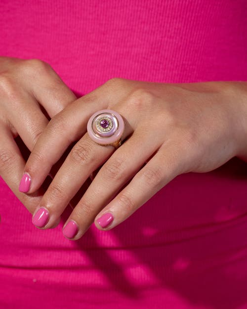 Campbell + Charlotte Evolve Stone Inlay Cocktail Ring In Pink