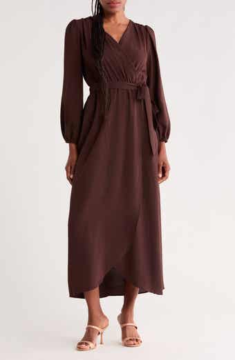 Faux Wrap Long Sleeve Maxi Dress
