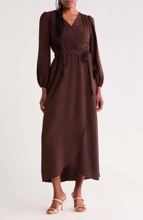 Faux Wrap Long Sleeve Maxi Dress