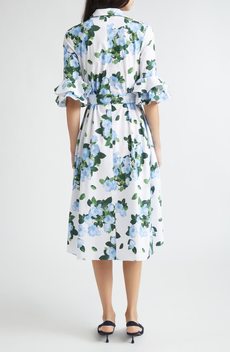 Carolina Herrera Rose Print Belted Midi Shirtdress, Alternate, color, White Multi