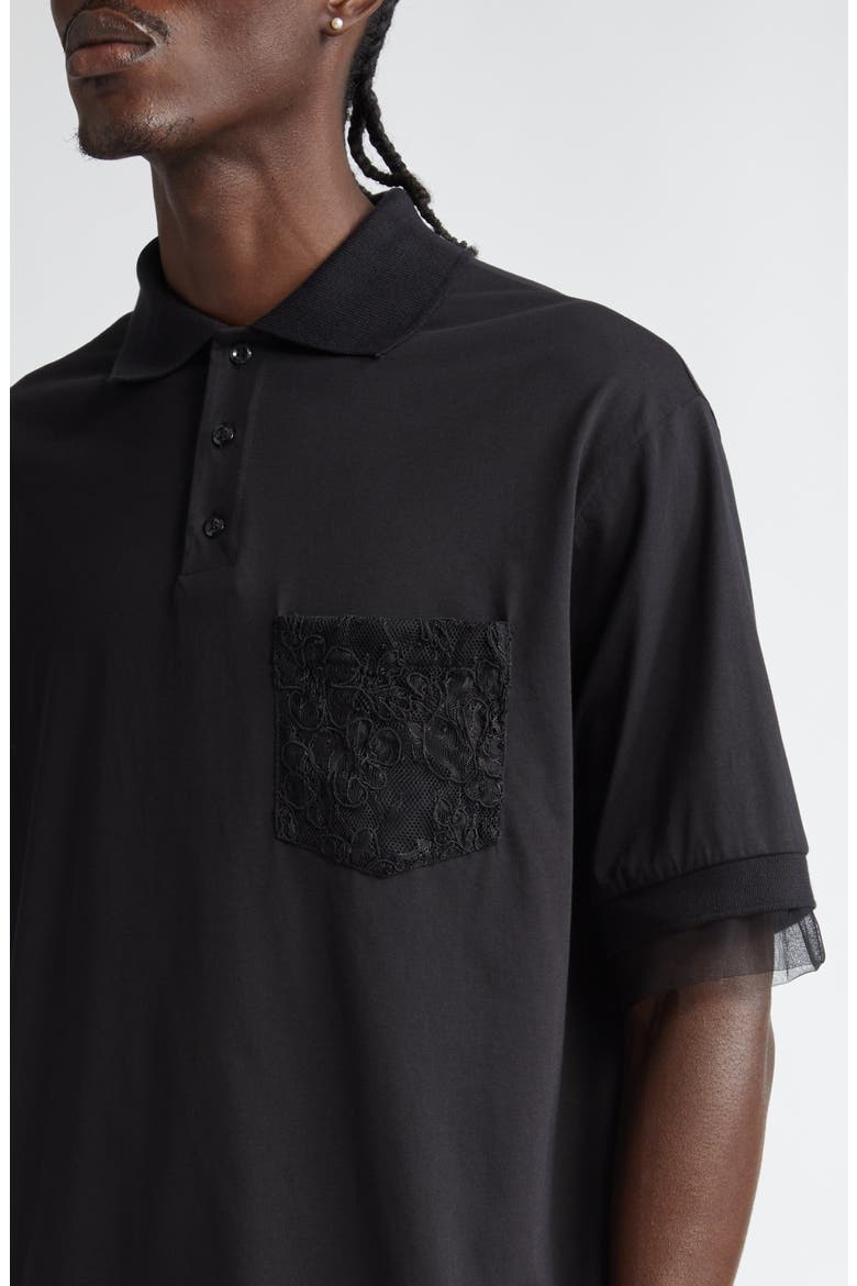 Lace Pocket Oversize Polo, Alternate, color, BLACK/ BLACK