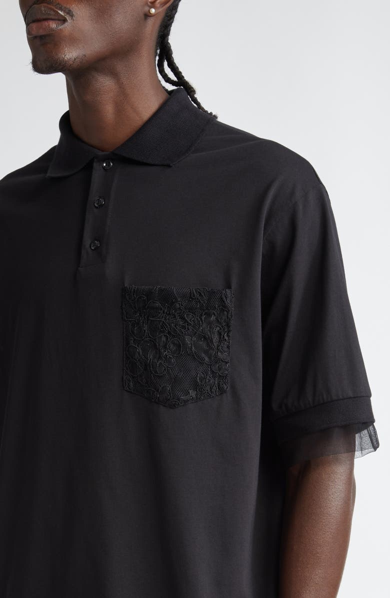 Simone Rocha Lace Pocket Oversize Polo, Alternate, color, 