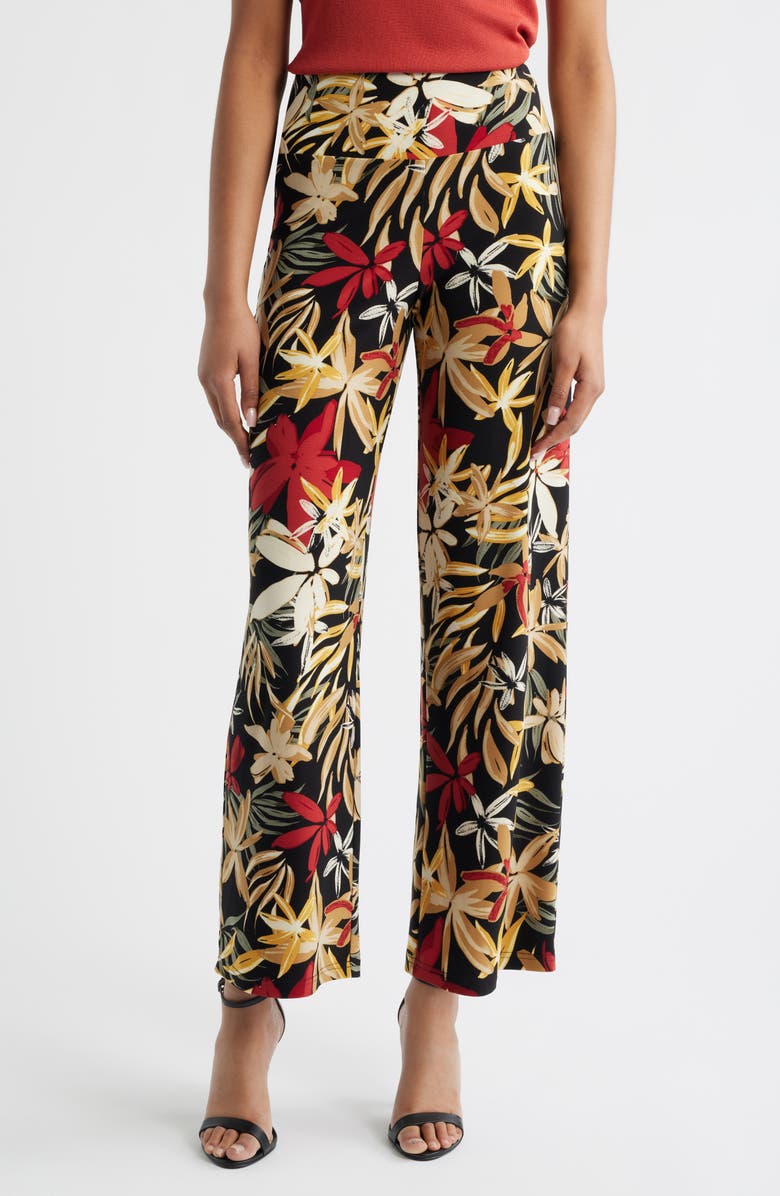 Anne Klein Floral High Waist Pull-On Wide Leg Pants, Main, color, 