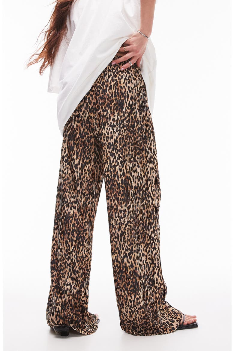 Animal Plissé Wide Leg Pants, Alternate, color, BROWN