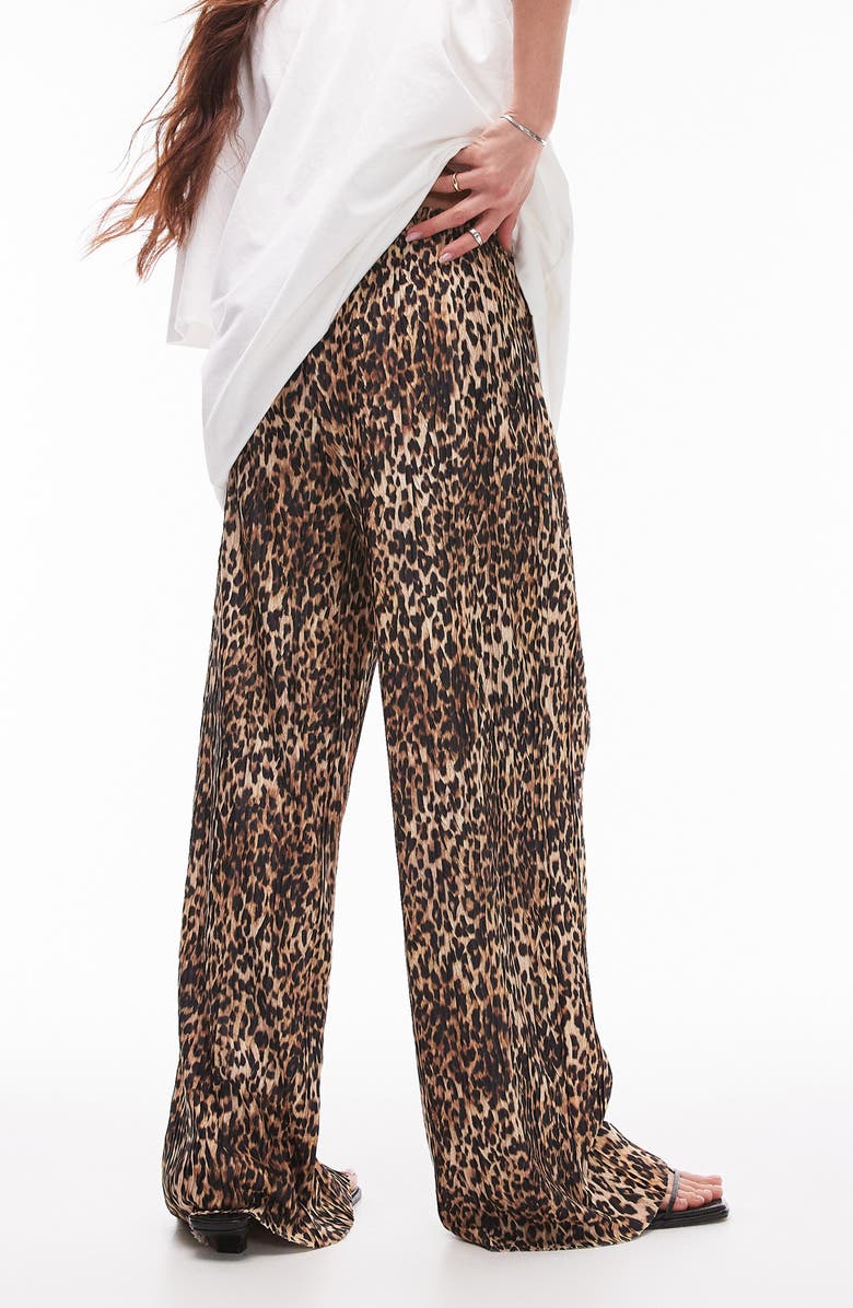 Topshop Animal Plissé Wide Leg Pants, Alternate, color,