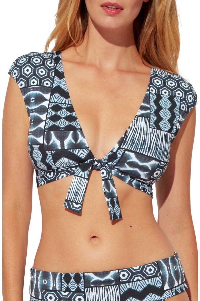Island Time Tie Front Cap Sleeve Bikini Top, Main, color, NAVY