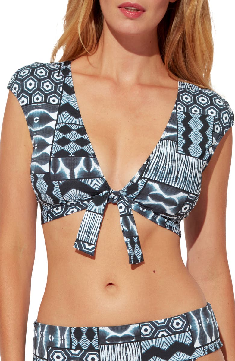 BLEU by Rod Beattie Island Time Tie Front Cap Sleeve Bikini Top, Main, color,