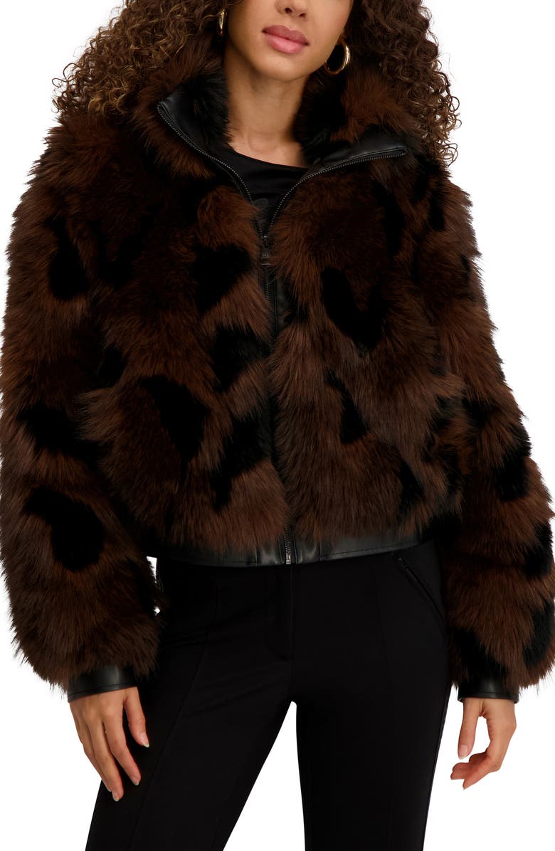 KARL LAGERFELD PARIS Shag Faux Fur Bomber, Main, color, Brown Multi