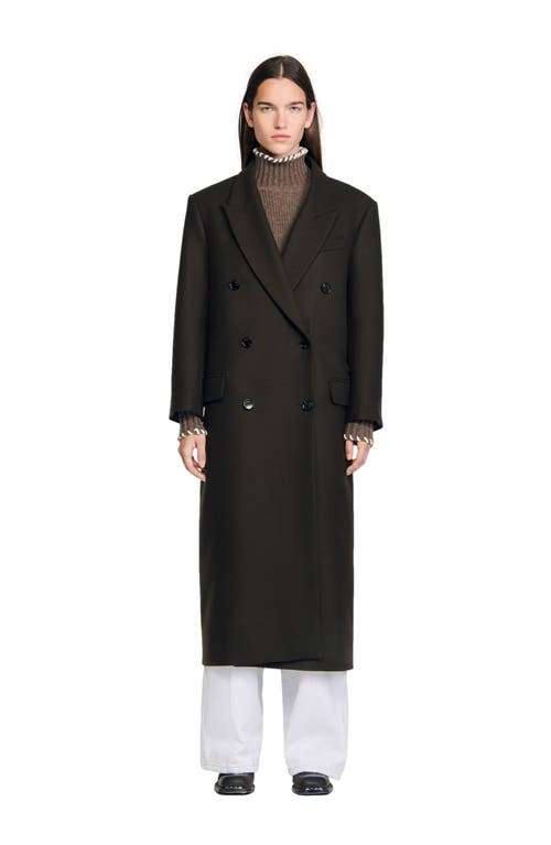 Sandro Straight Coat In Brown