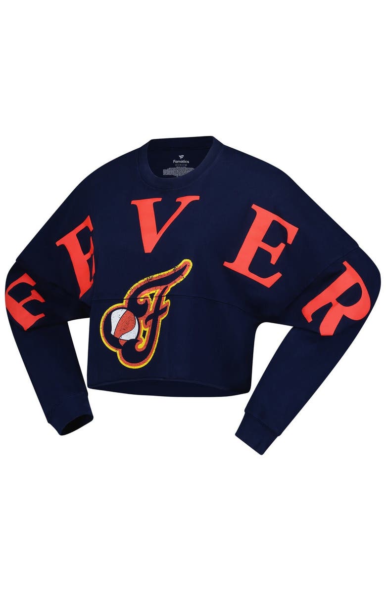 SPIRIT JERSEY Women's Spirit Jersey Navy Indiana Fever Jumbo Print Oversized Cropped Long-Sleeve T-Shirt, Alternate, color, Navy