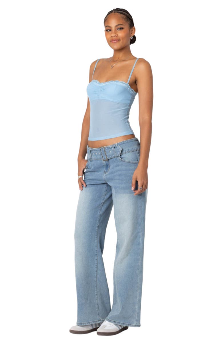 EDIKTED Elina Lace Trim Mesh Camisole, Alternate, color, Light-Blue